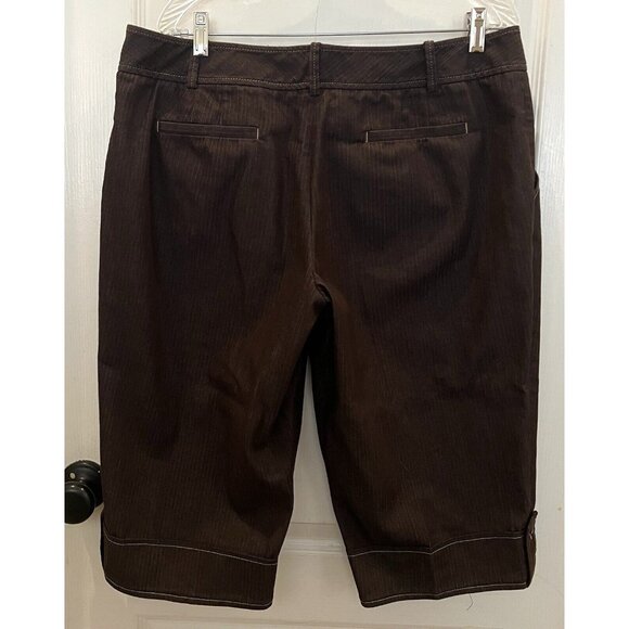 Ann Taylor Loft Marisa Bermuda Shorts Brown Pin Striped Cuffed‎ Women’s Size 14 - Picture 3 of 8